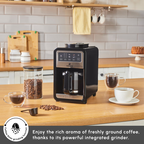 Karaca Grindbrew Pro Filter Coffee Machine with Built-in Grinder, 0,85L, 640W, Inox