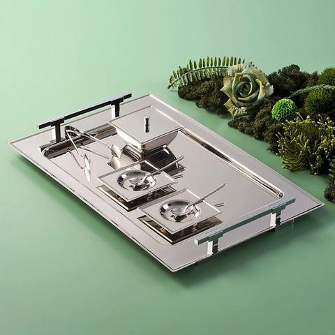 Jumbo New 9100 28-Piece Stainless Steel Square Tea Set, Silver