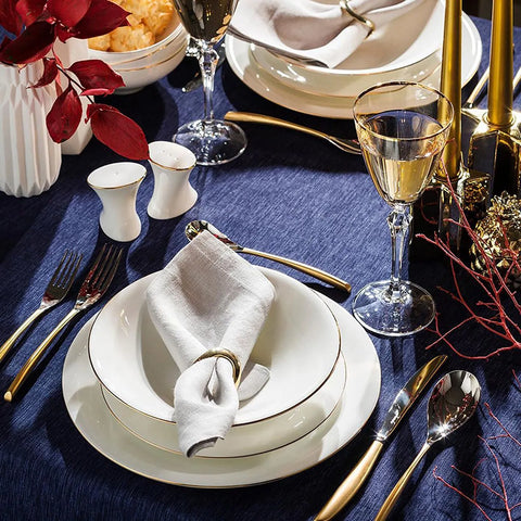 Jumbo Bone China Golda 61-Piece Dinner Set for 12 People, Gold