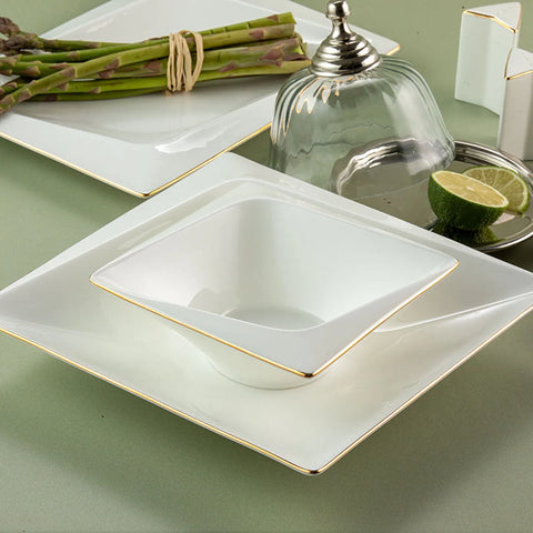 Jumbo Bone China Fold 58-Piece Dinner Set for 12 People, Gold
