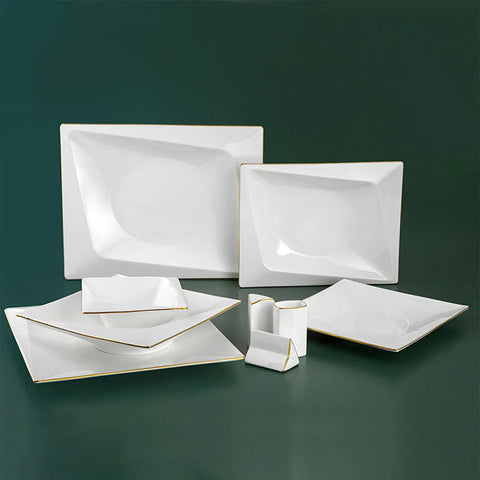 Jumbo Bone China Fold 58-Piece Dinner Set for 12 People, Gold