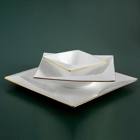 Jumbo Bone China Fold 58-Piece Dinner Set for 12 People, Gold