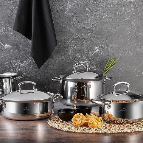 Jumbo Flame 8-Piece Stainless Steel Induction Cookware Set, Silver