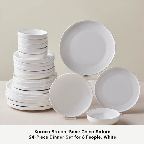 Karaca Stream Bone China Saturn 24-Piece Dinner Set for 6 People, White