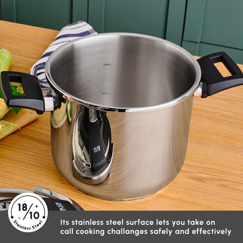 Karaca Marsilya Stainless Steel Induction Pressure Cooker Set, 7L, Silver Black