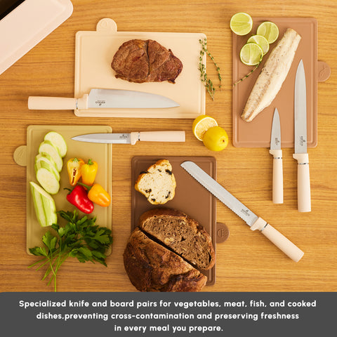 Karaca Chef’s Harmony 10-Piece Knife & Chopping Board Set, Beige