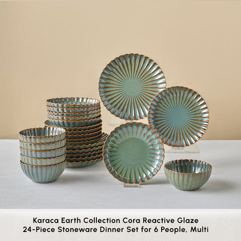 Karaca Earth Collection Cora Reactive Glaze 24-Piece Stoneware Dinner Set for 6 People, Multi