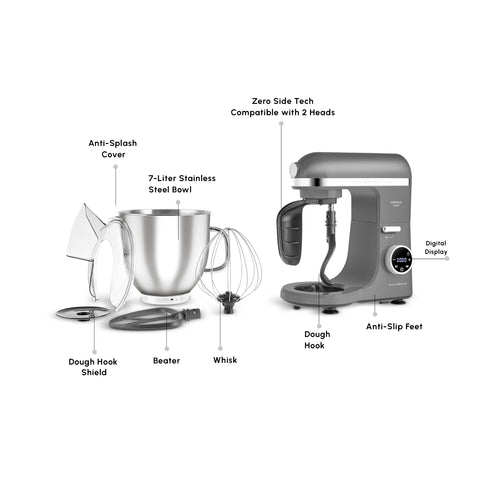 Karaca Mastermaid Chef Ultra Digital Stand Mixer, 7L, 2000W, Galaxy Grey