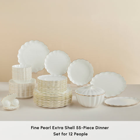 Karaca Fine Pearl Extra Shell 55-Piece Dinner Set for 12 People, Gold