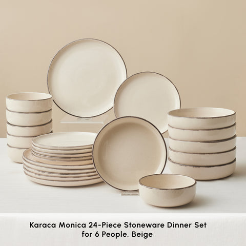 Karaca Monica 24-Piece Stoneware Dinner Set for 6 People, Beige