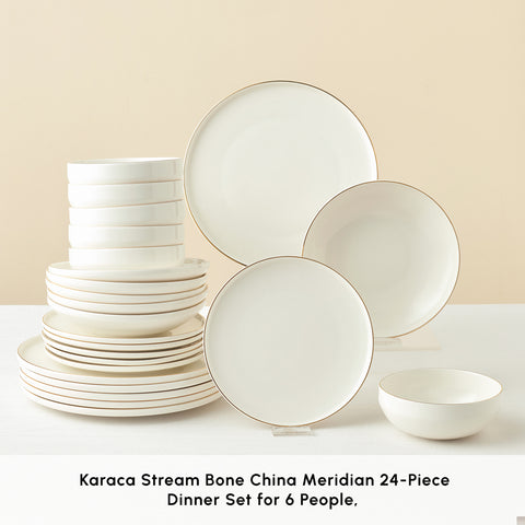 Karaca Stream Bone China Meridian 24-Piece Dinner Set for 6 People, Gold