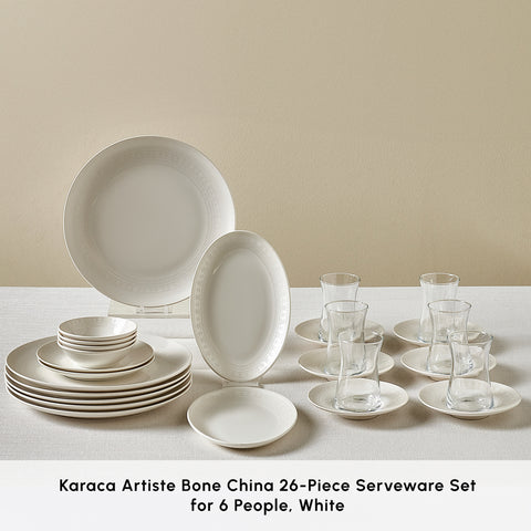 Karaca Bone China Artiste 26-Piece Serveware Set for 6 People, White