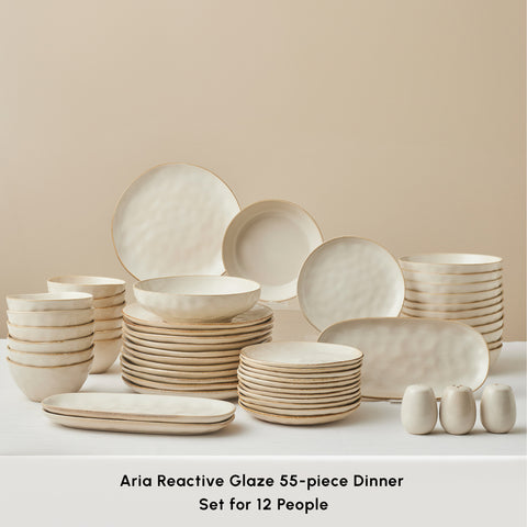 Karaca Earth Collection Aria 55-Piece Stoneware Ceramic Dinner Set for 12 People, Beige