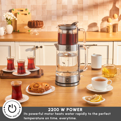 Karaca Luma Glass Large Tea Maker Kettle, 2,8L, 2200W, Clear