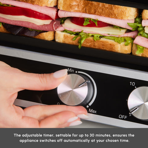 Karaca Nova Grill 6-Slice Capacity Stainless Steel Contact Grill and Sandwich Toaster with Timer, 2000W, Inox