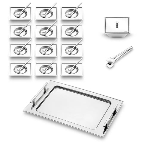 Jumbo New 9100 28-Piece Stainless Steel Square Tea Set, Silver
