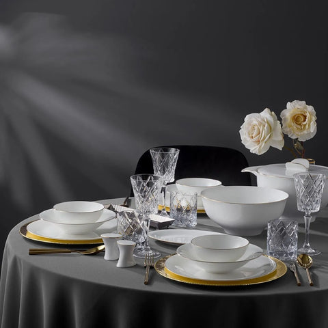 Jumbo Bone China Golda 61-Piece Dinner Set for 12 People, Gold