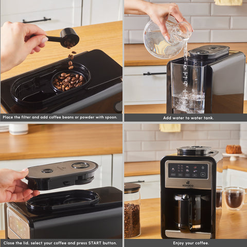 Karaca Grindbrew Pro Filter Coffee Machine with Built-in Grinder, 0,85L, 640W, Inox