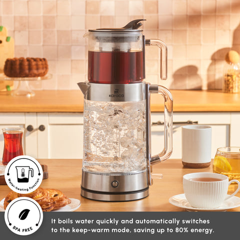 Karaca Luma Glass Large Tea Maker Kettle, 2,8L, 2200W, Clear