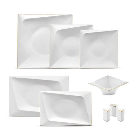 Jumbo Bone China Fold 58-Piece Dinner Set for 12 People, Gold