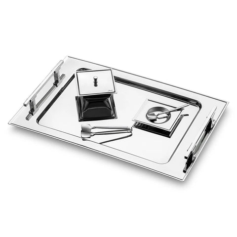 Jumbo New 9100 28-Piece Stainless Steel Square Tea Set, Silver