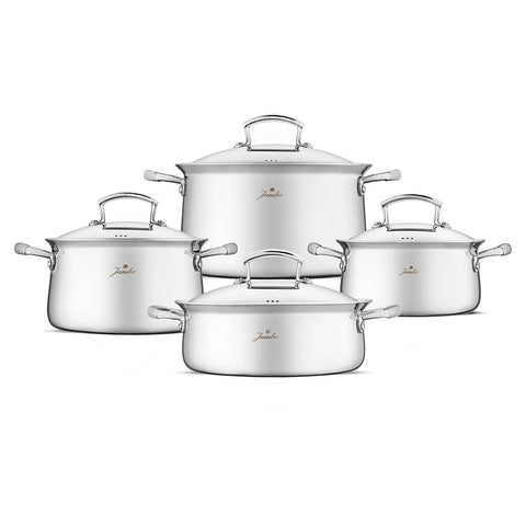 Jumbo Flame 8-Piece Stainless Steel Induction Cookware Set, Silver