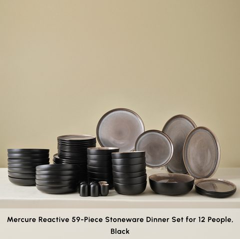 Karaca Earth Collection Mercure Reactive Glaze 59-Piece Dinner Set for 12 People, Multi