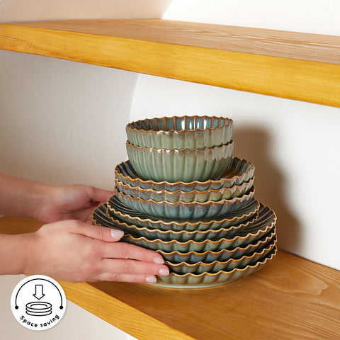 Karaca Earth Collection Cora Reactive Glaze 24-Piece Stoneware Dinner Set for 6 People, Multi