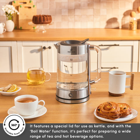 Karaca Luma Glass Large Tea Maker Kettle, 2,8L, 2200W, Clear