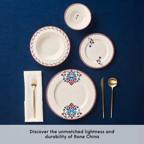 Karaca Nakkaş 24-Piece Bone China Dinner Set for 6 People, White Multi