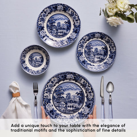 Karaca Old Town 24-Piece Stoneware Dinner Set for 6 People, Blue