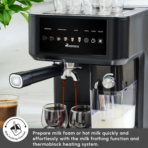 Karaca MyCaffe Barista S10 Espresso, Latte & Cappuccino Coffee Machine with Integrated Milk Tank, 1,8L, 1350W, Matte Black