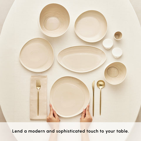 Karaca Earth Collection Rise Porcelain 55-Piece Dinner Set for 12 People, Cream