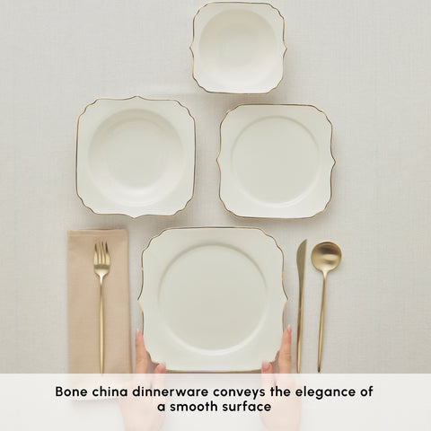 Karaca Stream Bone China Vintage 24-Piece Dinner Set for 6 People, Gold