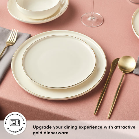 Karaca Stream Bone China Meridian 24-Piece Dinner Set for 6 People, Gold