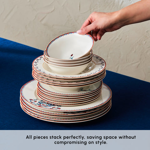 Karaca Nakkaş 24-Piece Bone China Dinner Set for 6 People, White Multi