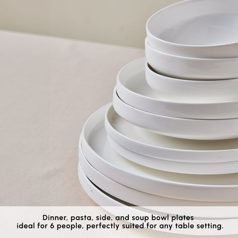 Karaca Stream Bone China Saturn 24-Piece Dinner Set for 6 People, White