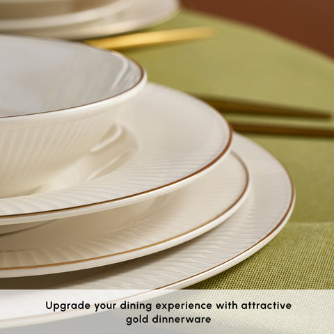 Karaca Stream Bone China Massimo 24-Piece Dinner Set for 6 People, Gold