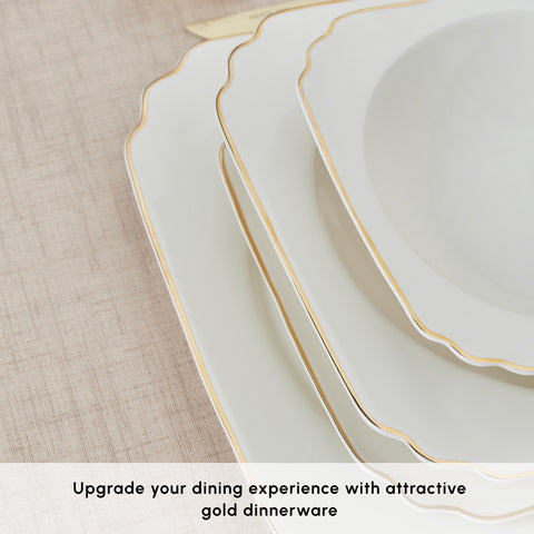 Karaca Stream Bone China Vintage 24-Piece Dinner Set for 6 People, Gold