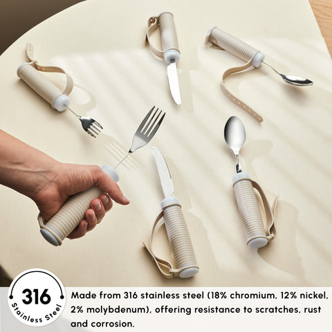 Karaca For All Easy-Grip 3-Piece Stainless Steel Cutlery Set, Beige