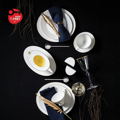 Jumbo Bone China Moon Platin 64-Piece Dinner Set for 12 People, Platin