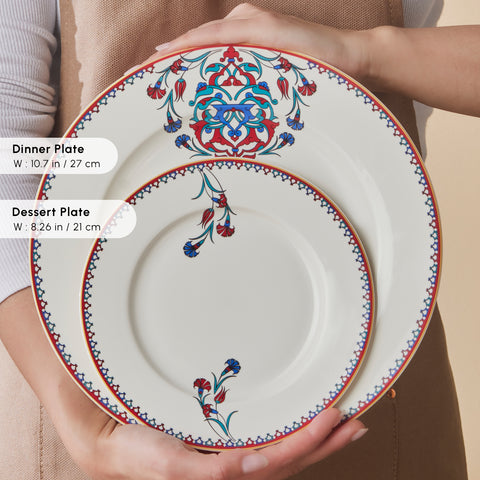 Karaca Nakkaş 24-Piece Bone China Dinner Set for 6 People, White Multi