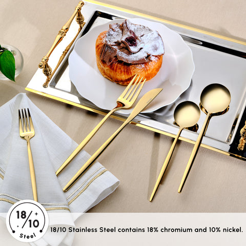 Karaca Orion Silver 60-Piece Stainless Steel Cutlery Set for 12 People, Shiny Gold