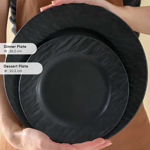 Karaca Solem Embossed 18-Piece Stoneware Dinner Set for 6 People, Black