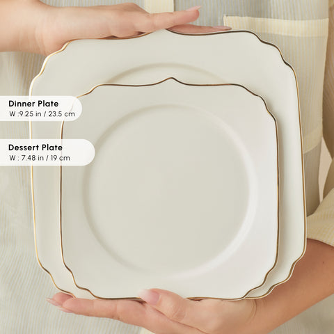 Karaca Stream Bone China Vintage 24-Piece Dinner Set for 6 People, Gold
