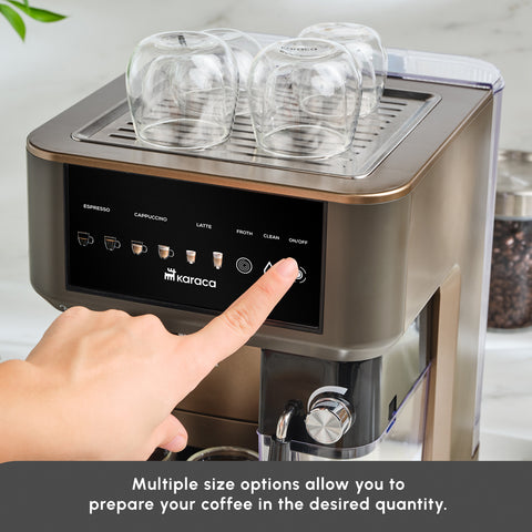 Karaca MyCaffe Barista S10 Espresso, Latte & Cappuccino Coffee Machine with Integrated Milk Tank, 1,8L, 1350W, Walnut Brown