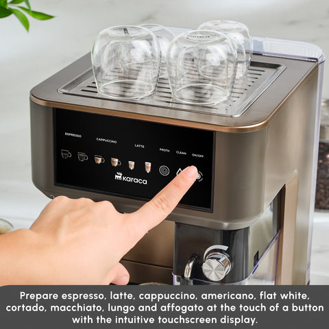 Karaca MyCaffe Barista S10 Espresso, Latte & Cappuccino Coffee Machine with Integrated Milk Tank, 1,8L, 1350W, Walnut Brown