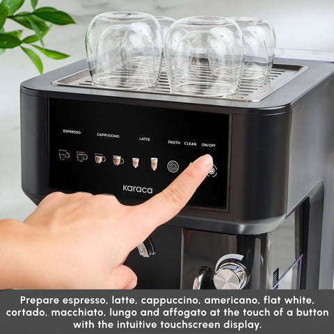 Karaca MyCaffe Barista S10 Espresso, Latte & Cappuccino Coffee Machine with Integrated Milk Tank, 1,8L, 1350W, Matte Black