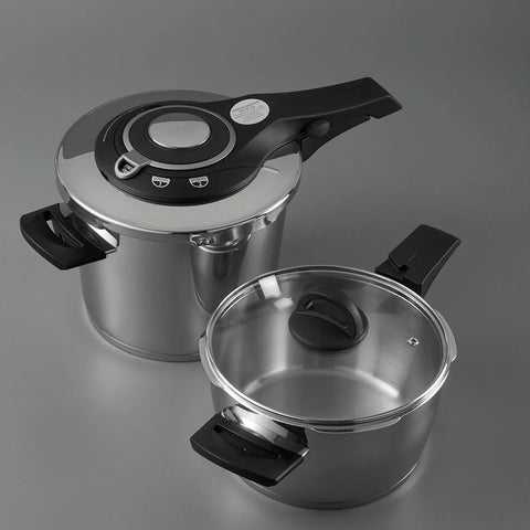 Jumbo Procook 4-Piece 4+6 L Stainless Steel Pressure Cooker, Silver