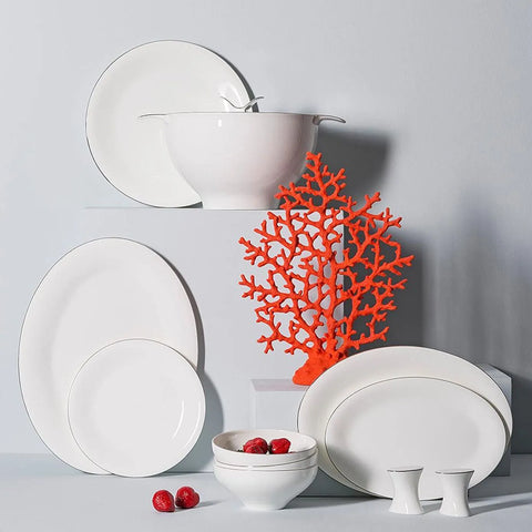 Jumbo Bone China Silva 61-Piece Dinner Set for 12 People, Platin